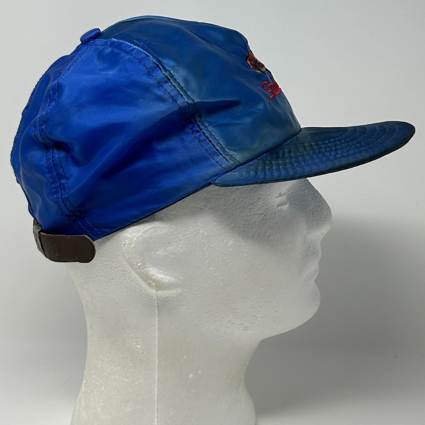 Vintage 80s Studebaker's Nightclub Hat Baseball Cap Satin Leather Strapback Blue - Neon Vintage