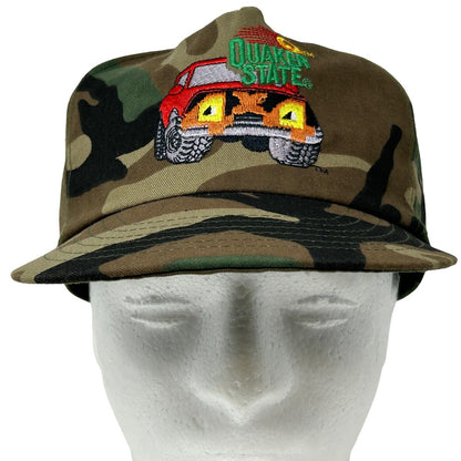 Quaker State 4x4 Truck Hat Vintage 80s Green Camouflage Snapback Baseball Cap