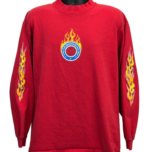 Fire Flames Vintage 90s T Shirt Large Streetwear Skater Long Sleeve Mens Red