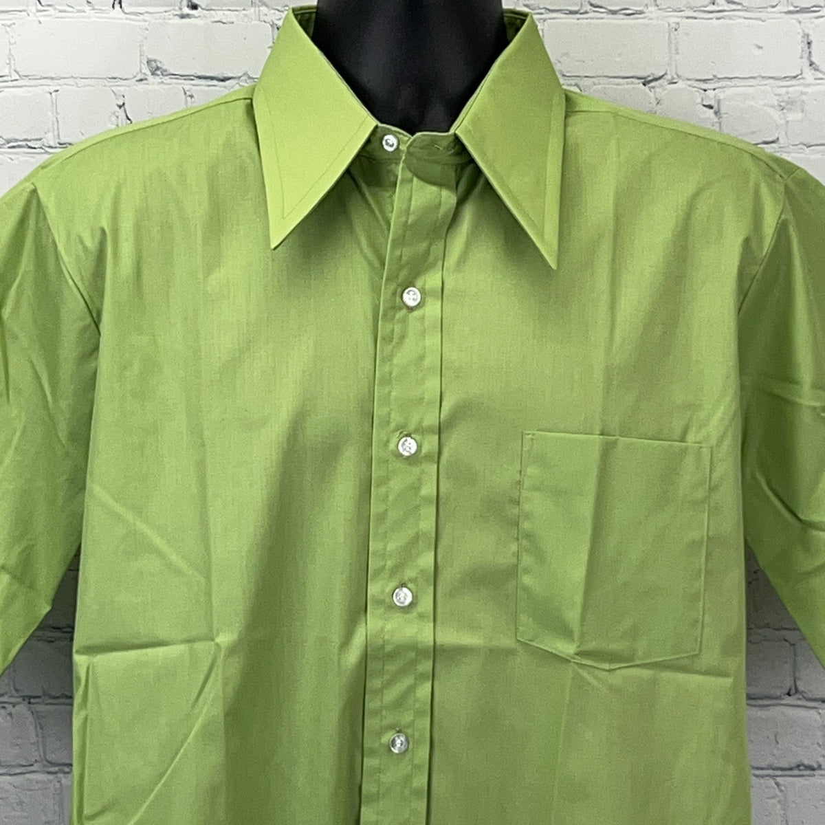 Vintage 70s Arrow Kent Collection Button Front Shirt L Large Green Big Collar