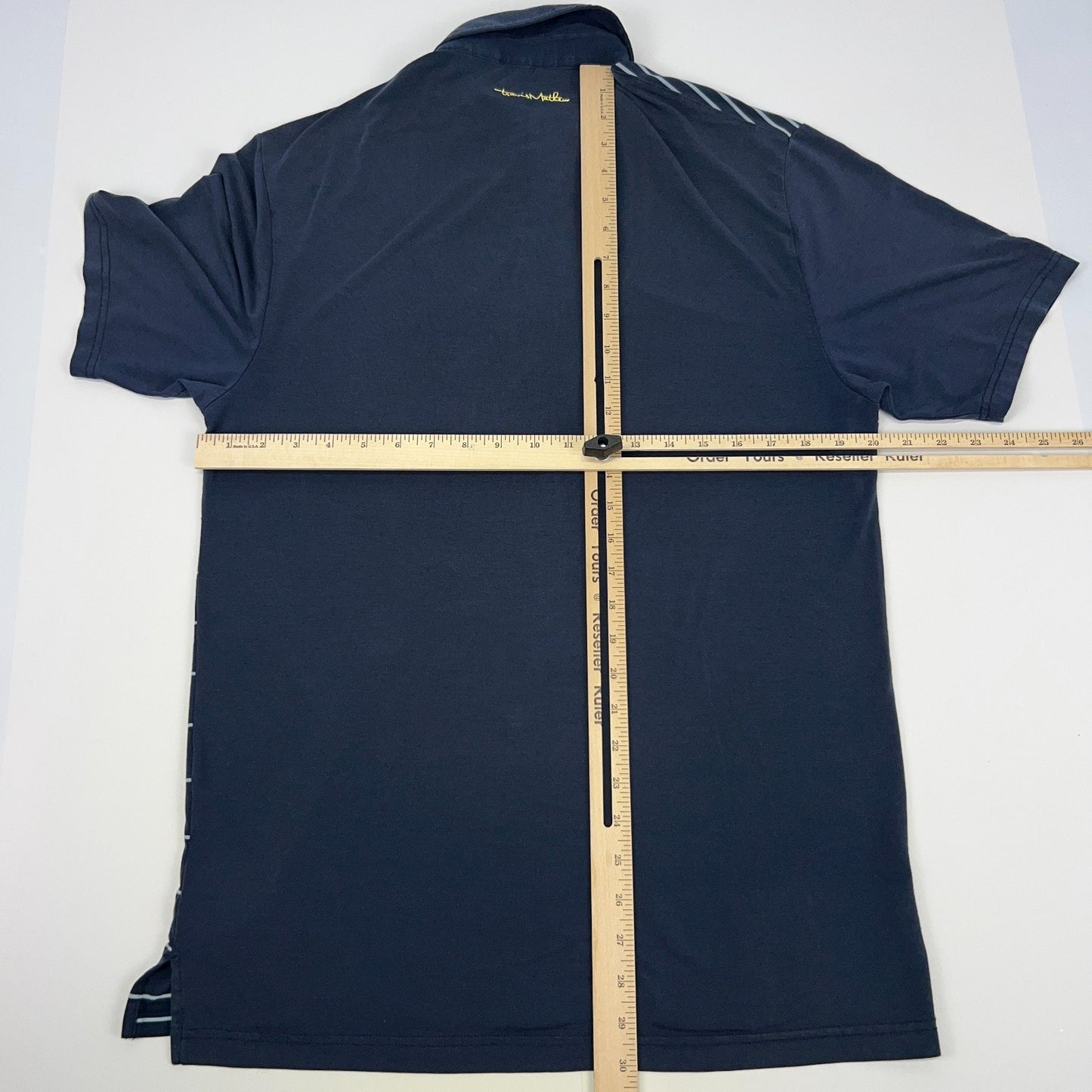 Travis Mathew Polo Shirt Blue Striped Golf Golfer Golfing Logo Mens M Medium