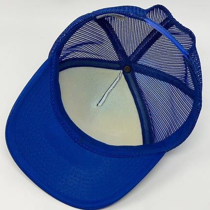 Vintage 80s RYBS Trucker Hat Baseball Cap Foam Front 5 Panel Mesh Snapback Blue