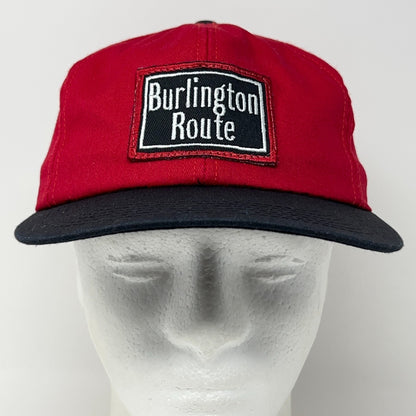 Vintage 90s Burlington Route Hat Baseball Cap Railroad Train CB&Q Snapback Red