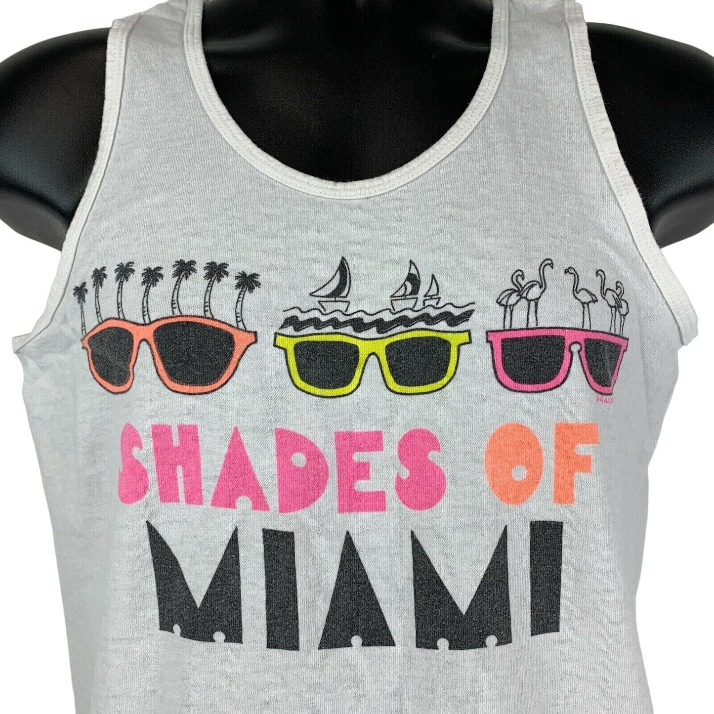 Shades of Miami Florida Vintage 80s Tank Top T Shirt Small Sunglasses Mens White