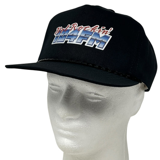 Vintage 80s Hot Rockin 104 FM Hat Cap KJJO Minneapolis St Paul Strapback Black