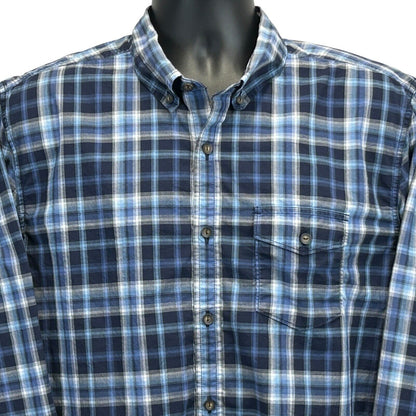 Lucky Brand Plaid Button Front Shirt Large Long Sleeve Pocket Mens Blue