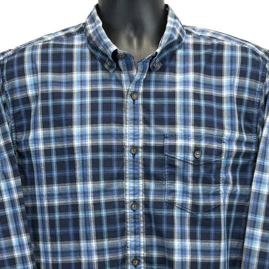 Lucky Brand Plaid Button Front Shirt Large Long Sleeve Pocket Mens Blue