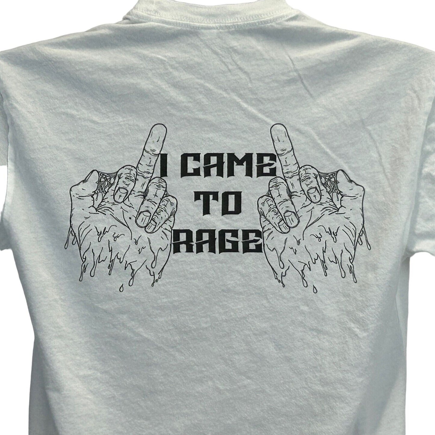 RMT I Came To Rage T Shirt Middle Finger White Cotton Graphic Tee Small