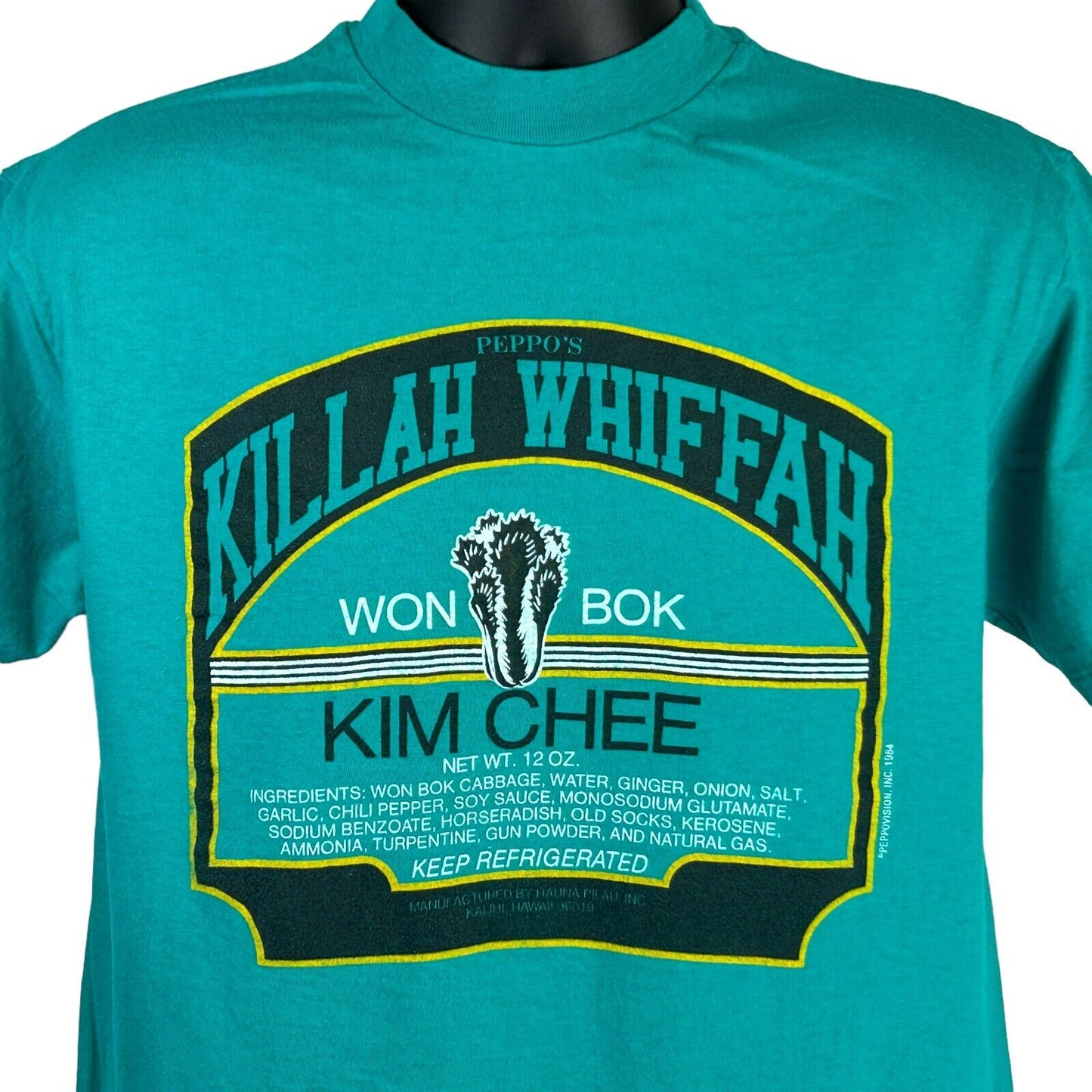 Killah Whiffah Won Bok Kim Chee 复古 80 年代 T 恤 中号夏威夷 男式 绿色