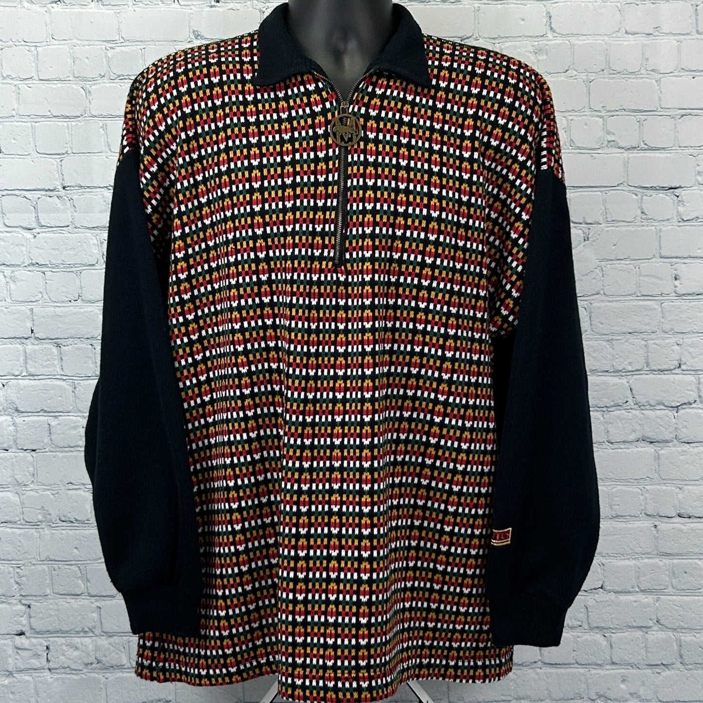 Vintage 90s Trutus Biancara by Monobaik Polo Sweater Collared Black XL X-Large