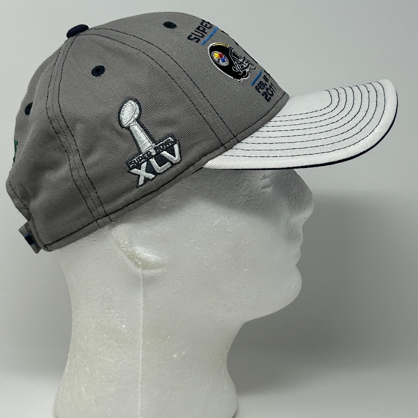 Super Bowl XLV Hat Baseball Cap Green Bay Packers Reebok NFL Strapback Gray - Neon Vintage