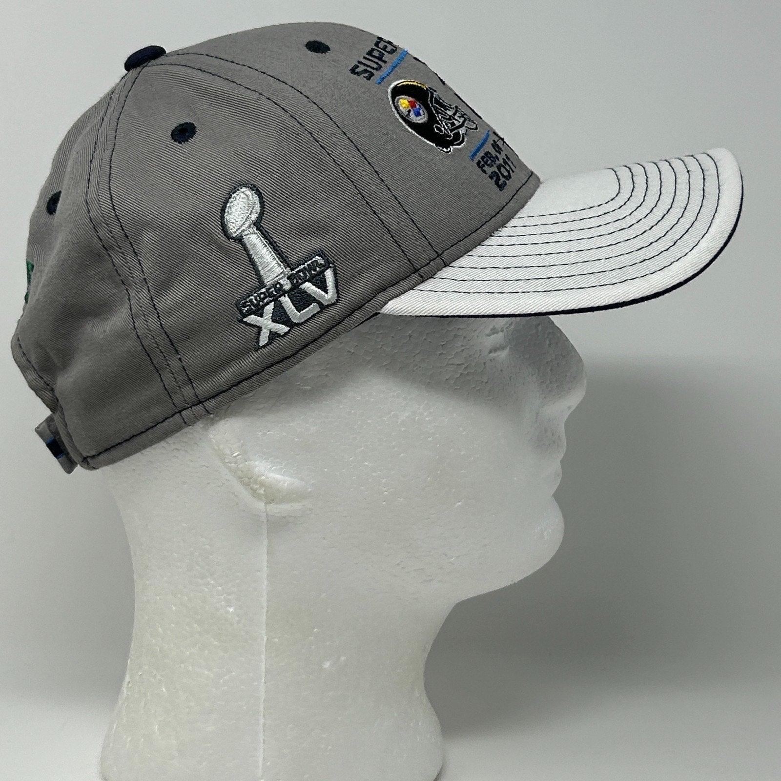 Super Bowl XLV Hat Baseball Cap Green Bay Packers Reebok NFL Strapback Gray - Neon Vintage