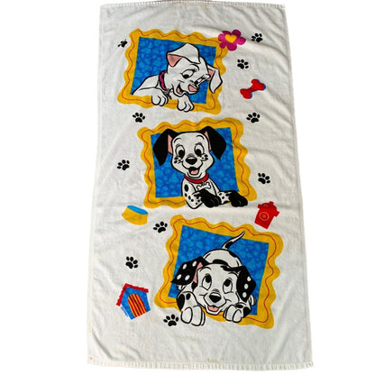 Vintage Walt Disney 101 Dalmatians Beach Towel Cartoon White Franco 90s