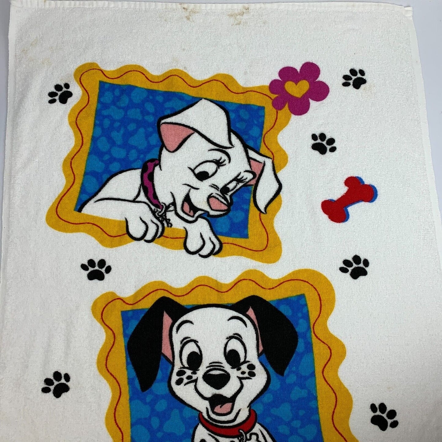 Vintage Walt Disney 101 Dalmatians Beach Towel Cartoon White Franco 90s