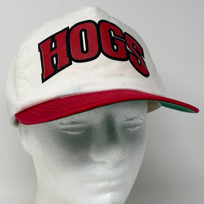 Vintage 90s Arkansas Razorbacks Hogs Hat Snapback White Red NCAA Baseball Cap