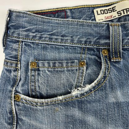 Levis 569 Loose Straight Jeans Distressed Paint Splattered Denim Blue Mens 30x31