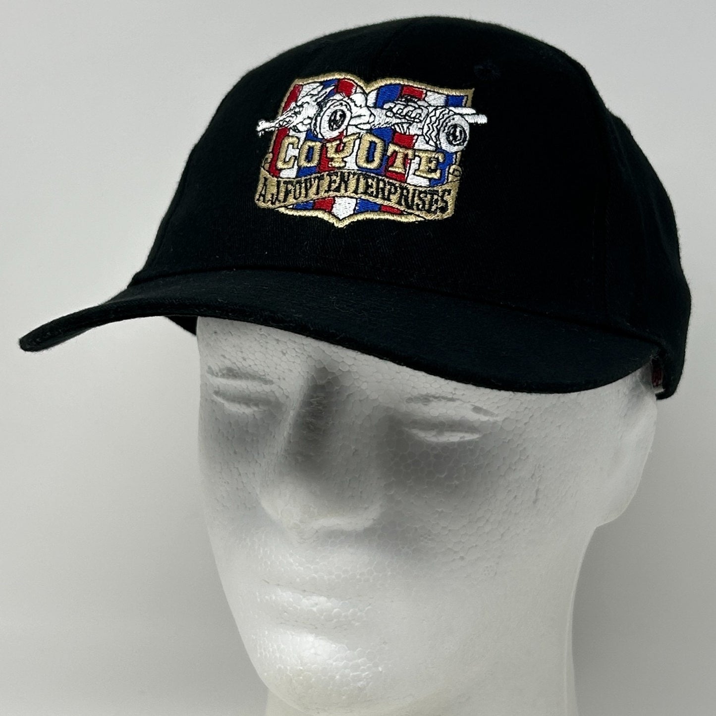 Vintage 90s AJ Foyt Enterprises Coyote Hat Baseball Cap Indy 500 Strapback Black