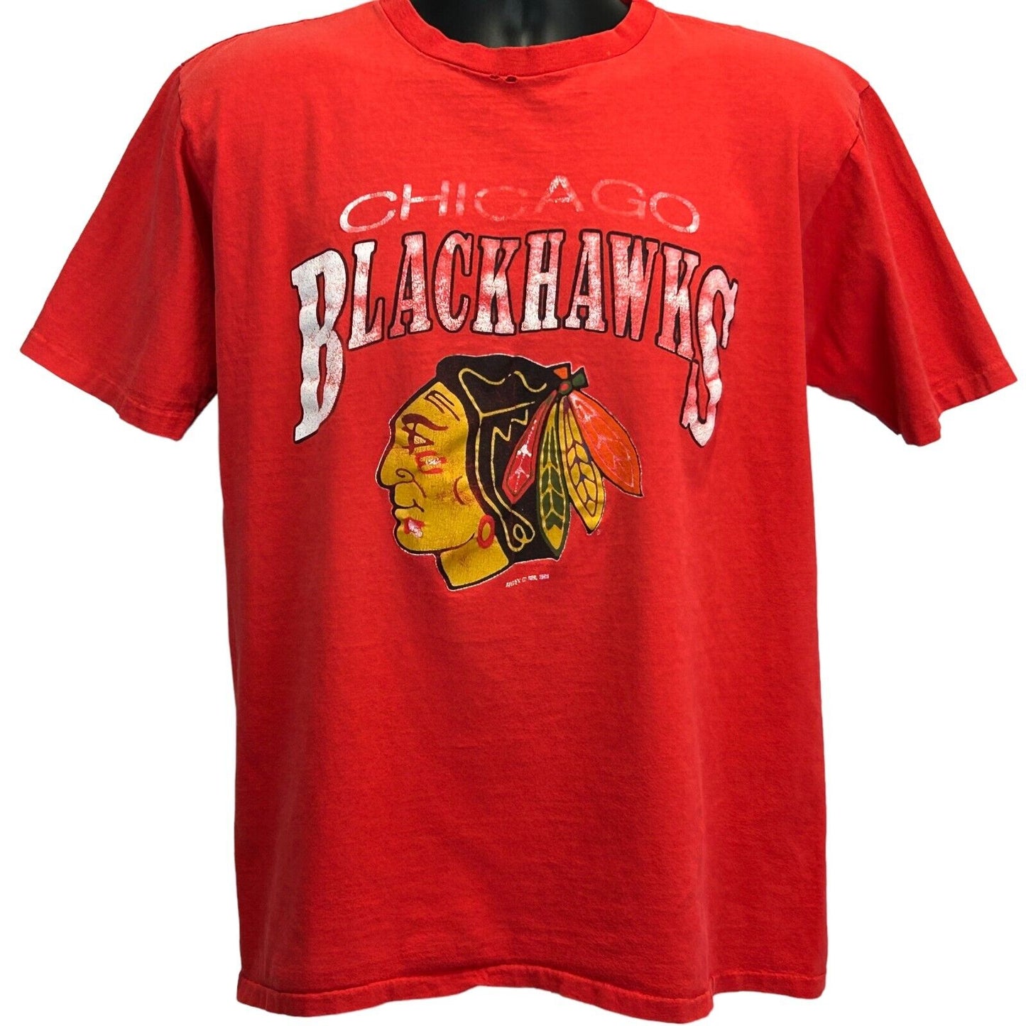 Chicago Blackhawks Vintage 80s T Shirt NHL Hockey Red Made In USA Large