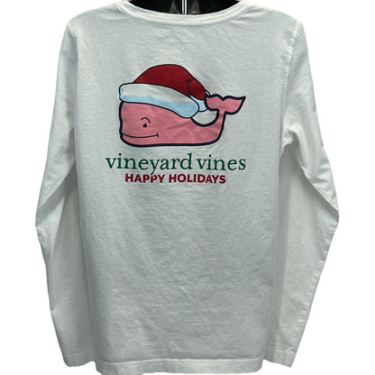 Vineyard Vines Happy Holidays Womens T Shirt Medium Christmas Long Sleeve White