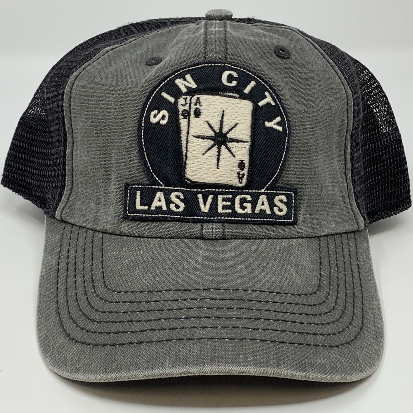 罪恶之城拉斯维加斯后扣卡车司机帽赌场赌博灰色网状棒球帽