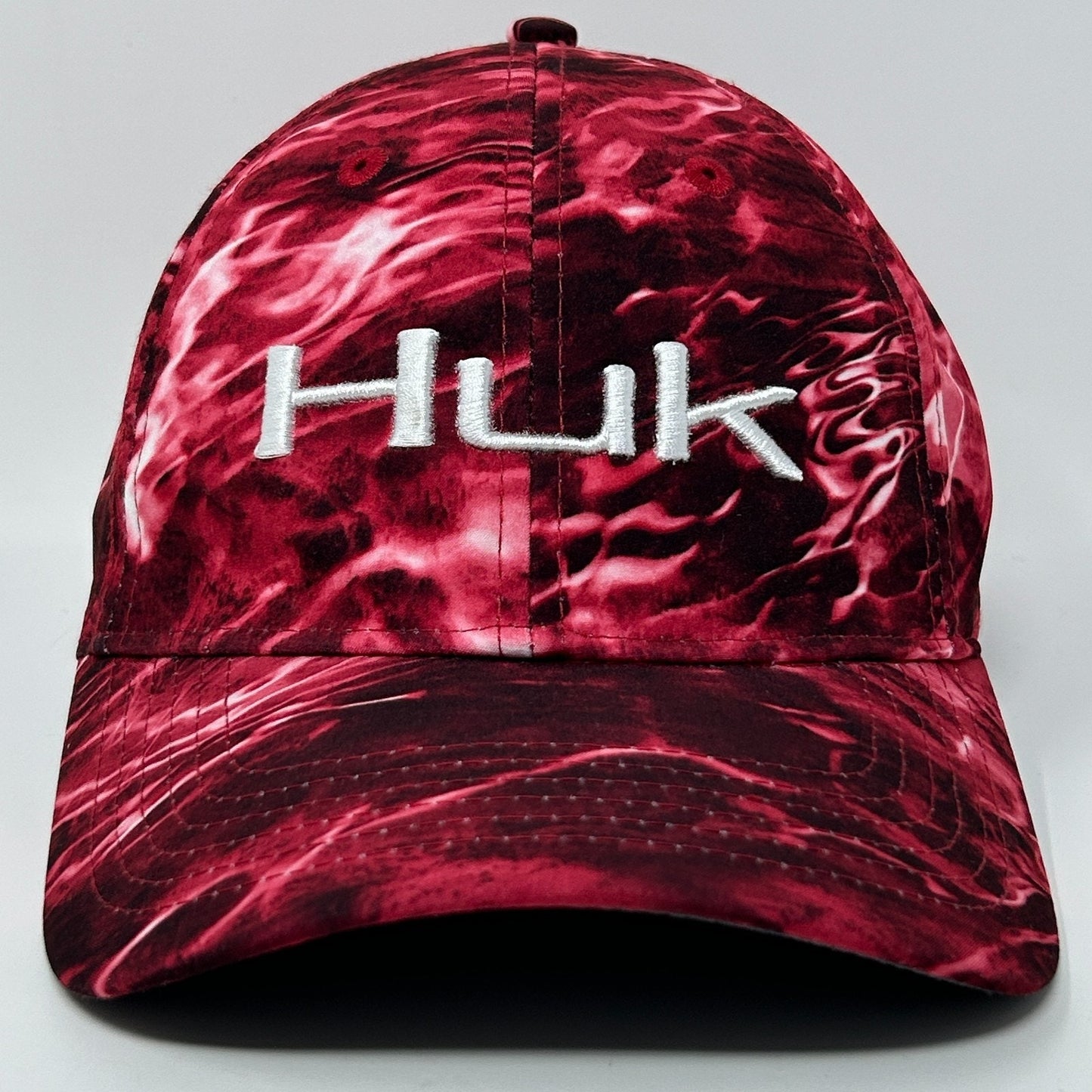 Huk Fishing Hat Baseball Cap Fisherman Stretch Red 6 Panel Flex Fitted M-L