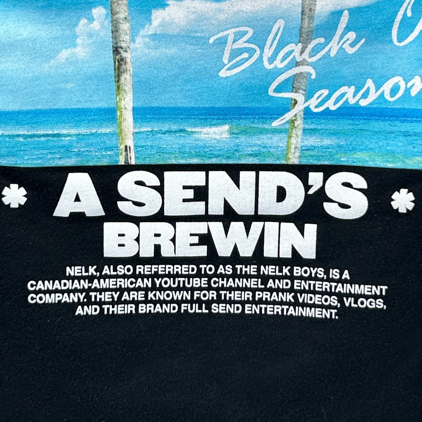Full Send Nelk Boys T Shirt Black Out Season A Sends Brewin Palm Tree M Medium