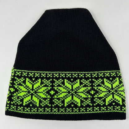 Snowflake Beanie Winter Hat Toque Ski Skiing Skier Nordic Fair Isle Black