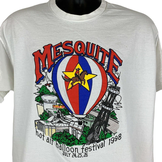 Camiseta vintage de los años 90 del festival de globos aerostáticos de Mesquite, talla extragrande, para hombre, de Texas, color blanco