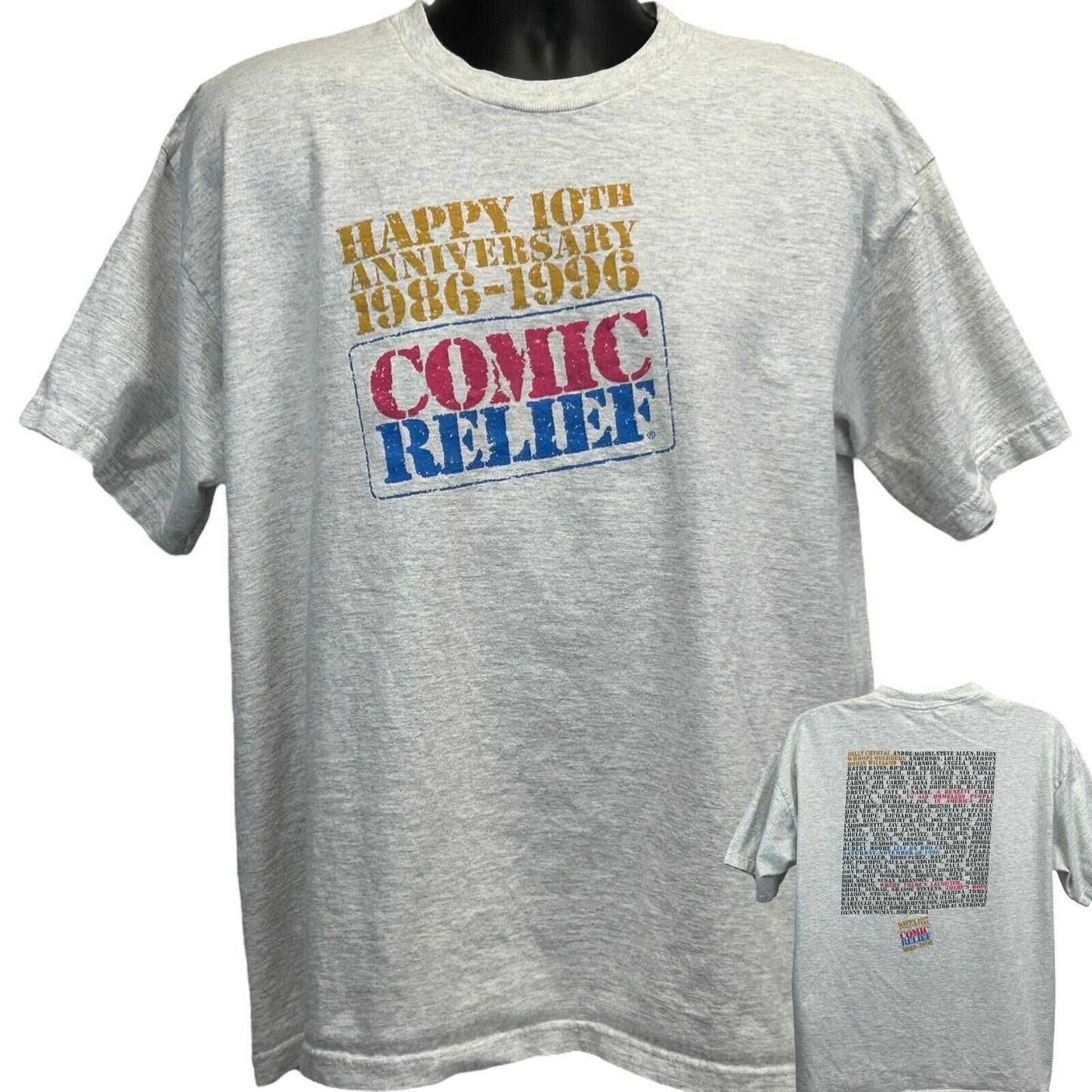 Camiseta vintage Comic Relief 1996 para hombre, talla extragrande, Robin Williams, Billy Crystal, gris