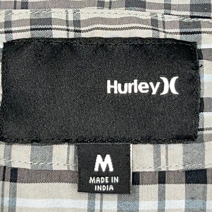 Hurley Plaid Button Front Shirt Gray Surfer Surfing Long Sleeve Mens M Medium