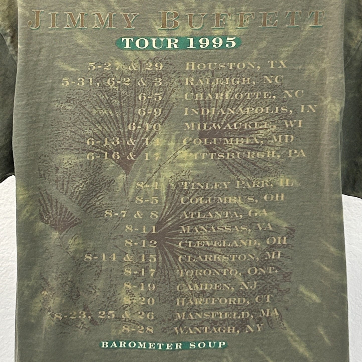 Vintage 90s Jimmy Buffett Barometer Soup Tour T Shirt 1995 Concert Green L Large