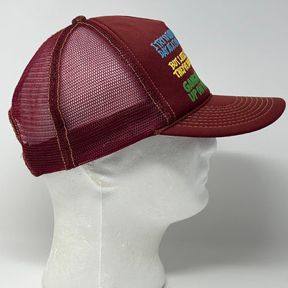 Vintage 80s Take One Day At A TIme Trucker Hat Baseball Cap Funny Snapback Red