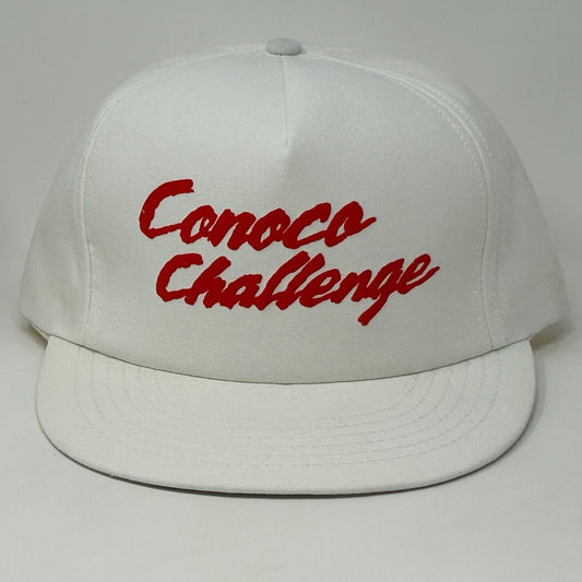 Vintage 90s Conoco Challenge Hat Cap White Oil Gas Petroleum USA Made Snapback - Neon Vintage