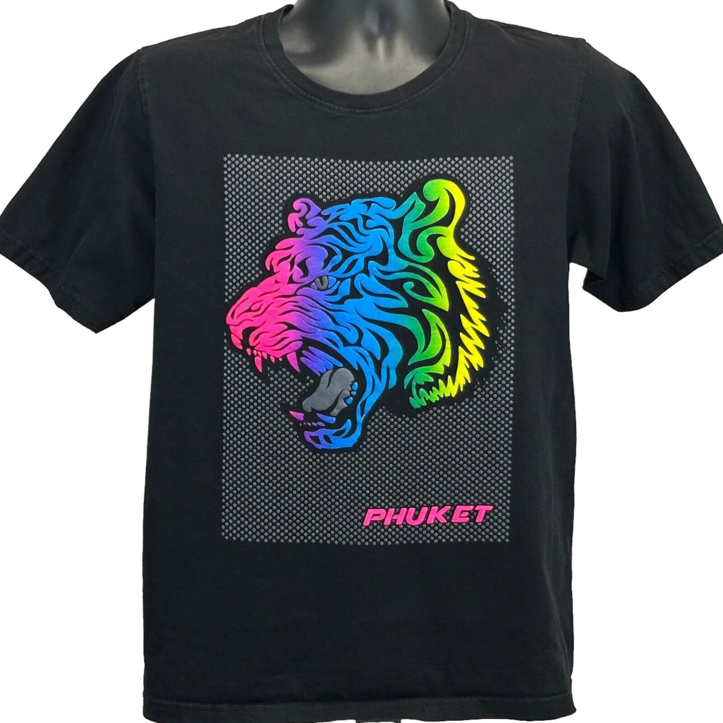 Camiseta de Phuket, Tailandia, tamaño mediano, tigre indochino, camiseta con pintura hinchada para hombre, color negro