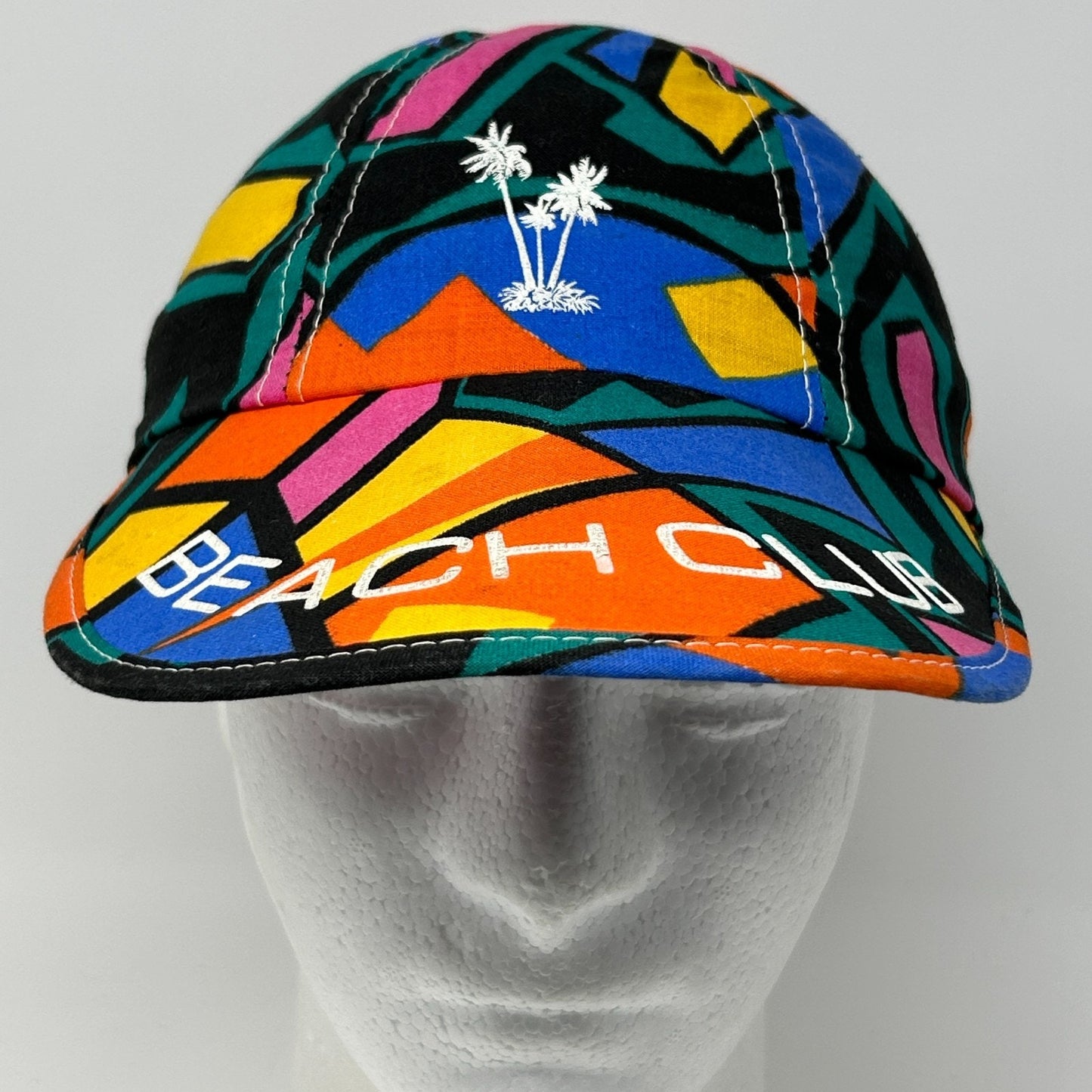 Vintage Beach Club Long Bill Dad Hat Cap Flex Fitted M-L Green 80s Tropical