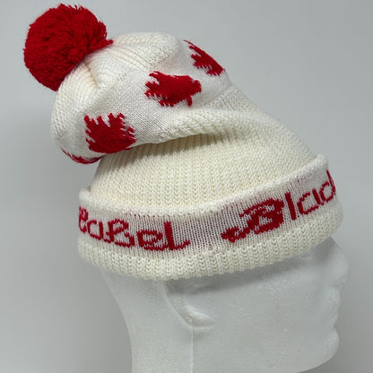 Vintage Carling Black Label Beer Cuffed Pom Pom Beanie Toque Winter Hat White