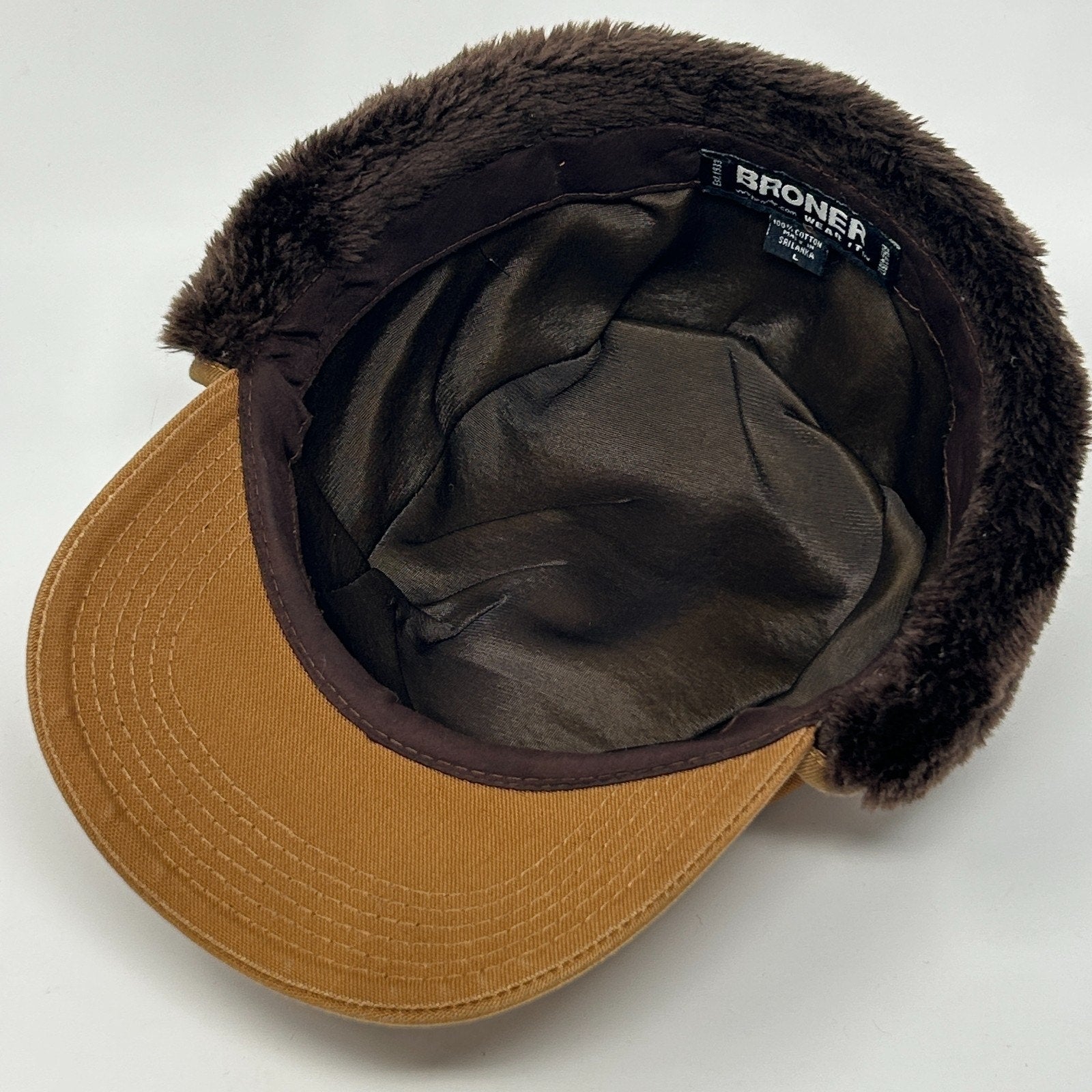 Broner Canvas Trapper Hat Baseball Cap Hunter Hunting Ear Flap Brown L Large - Neon Vintage