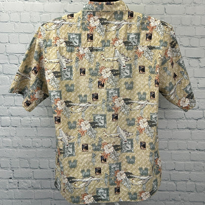 Vintage 90s OP Ocean Pacific PanAir Hawaiian Camp Shirt Beige Aviation M Medium