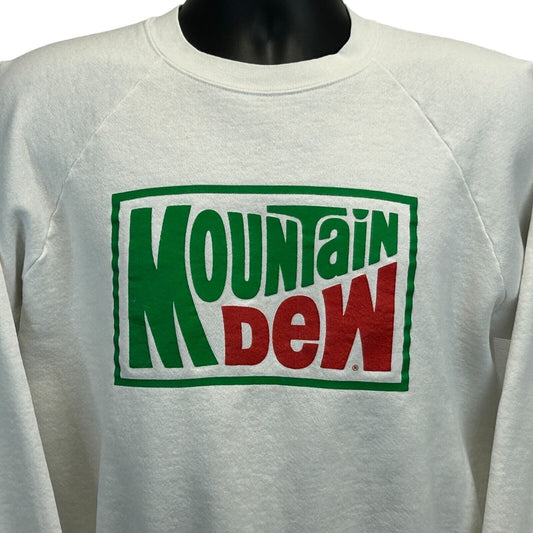 Sudadera vintage Mountain Dew para hombre, color blanco, talla pequeña, años 80, refresco de soda, fabricada en EE. UU.