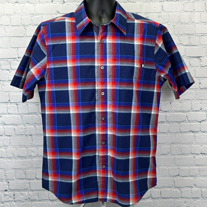 Marmot Button Front Shirt Blue Plaid Shilla Peru Inspired Short Sleeve M Medium
