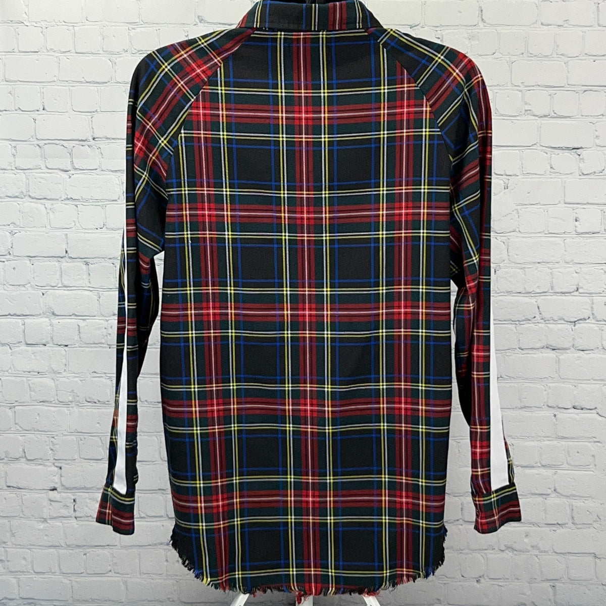 Elwood Plaid Button Up Shirt S Small Tartan Raw Hem Track Stripe Long Sleeve