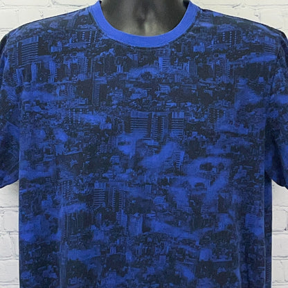 LRG Lifted Research Group City Scene T Shirt L Large Blue AOP All Over Print Tee
