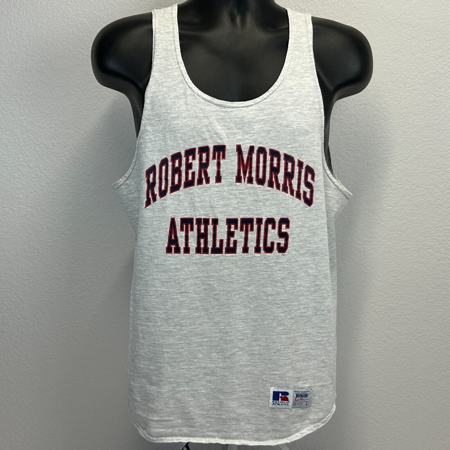 Vintage Robert Morris University Athletics Tank Top T Shirt Large 90s Mens Gray