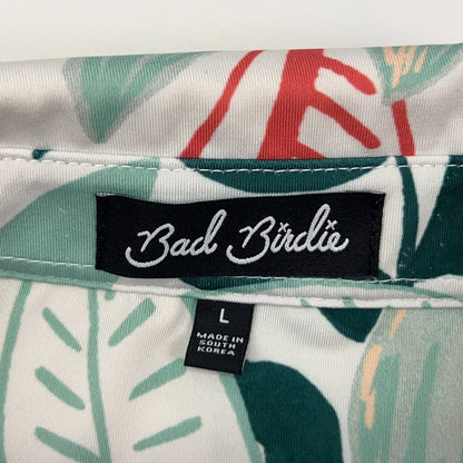 Bad Birdie Leafing Core Polo Shirt L Large White Floral Leaves Short Sleeve Golf