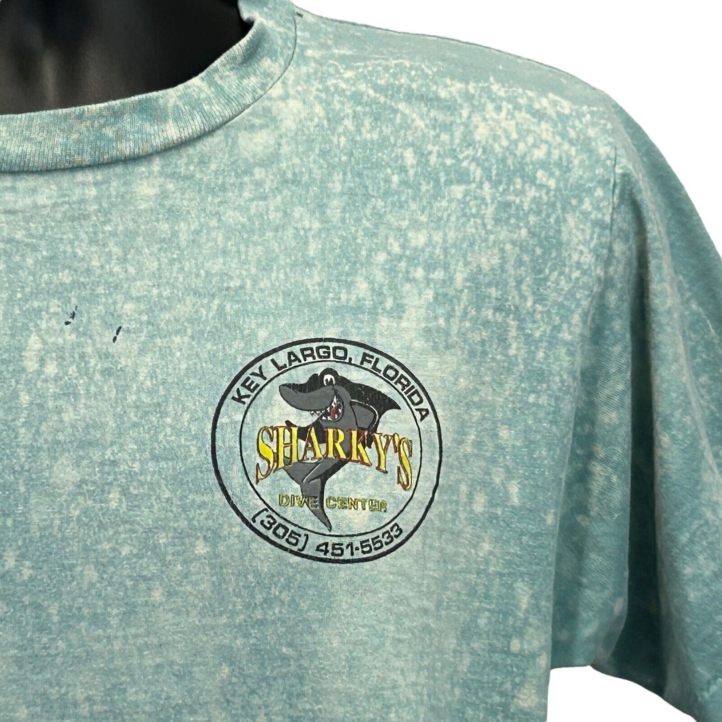 Camiseta vintage Sharkys Dive Center, años 90, talla mediana, para hombre, color azul, de Key Largo, Florida