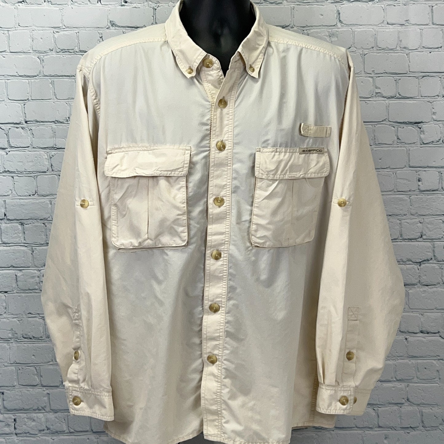 ExOfficio Air Strip Lite Button Front Shirt Fishing Vented LS Beige XL X-Large
