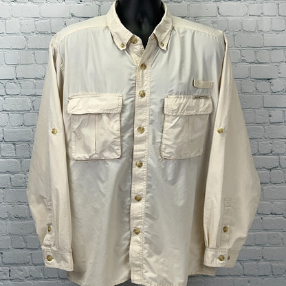 ExOfficio Air Strip Lite Button Front Shirt Fishing Vented LS Beige XL X-Large