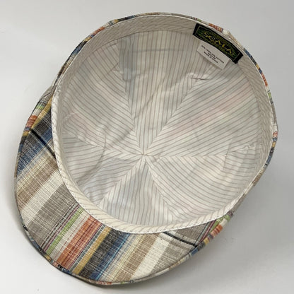 Scala Classico Plaid Flat Cap Hat Ivy Newsboy Cabbie Linen Blend Beige M Medium