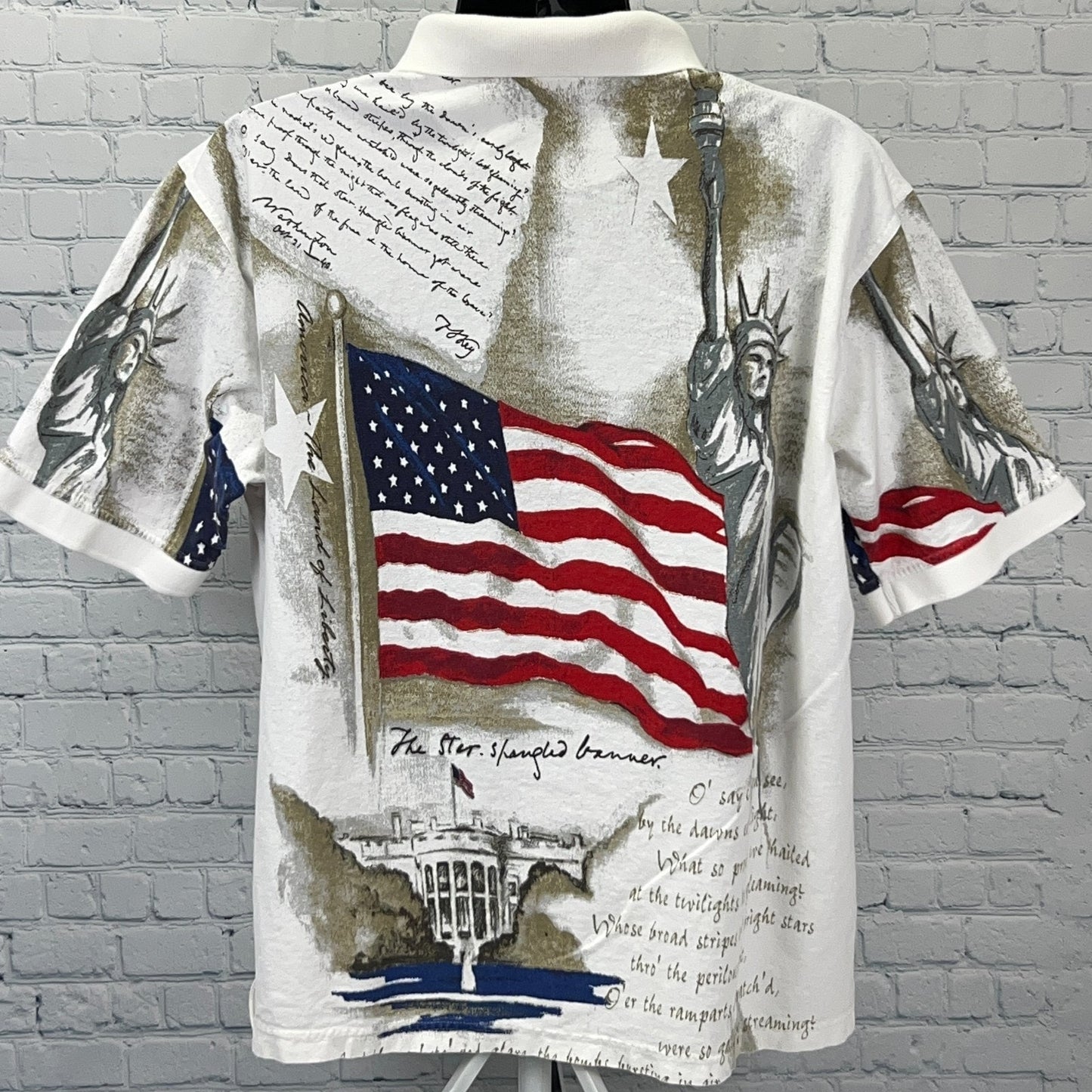 Star Spangled Banner Lyrics Polo Shirt American Patriotic USA White XL X-Large
