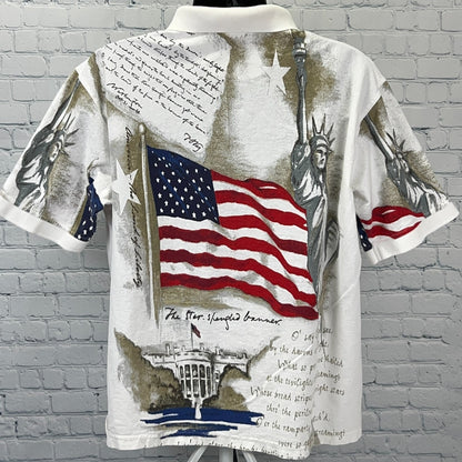 Star Spangled Banner Lyrics Polo Shirt American Patriotic USA White XL X-Large